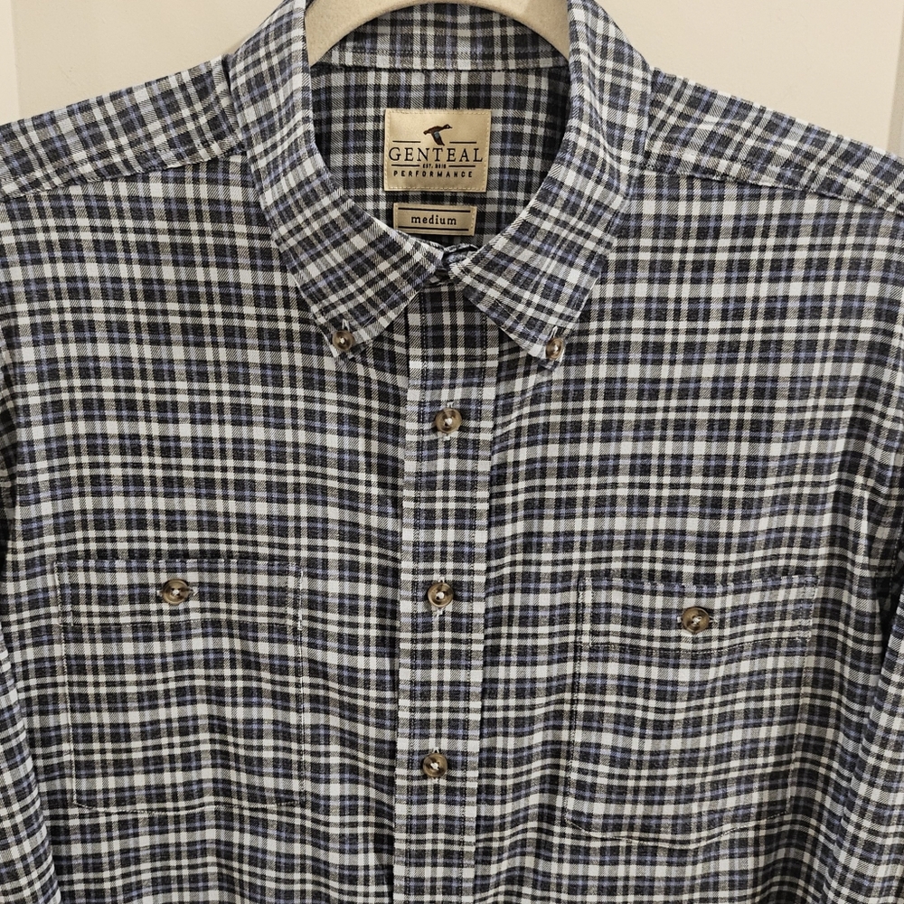 GENTEAL Performance Button-Up Plaid Shirt - Blue & Grey - Size Medium - Picture 2 of 8
